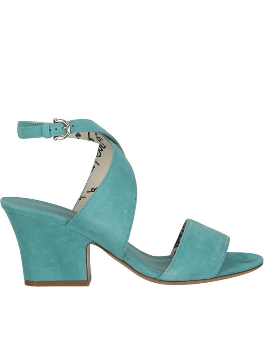Salvatore Ferragamo Sheena Suede Block Heel Sandals, Teal, 6.5, Made In Italy